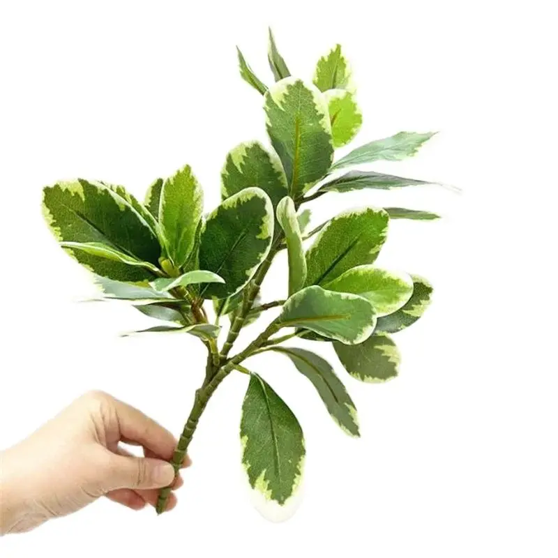 6Pcs Faux Golden Ficus Leaf Simulation Green Plant for Wedding Floral Accessories Decoration Articial Short Stem Greenery