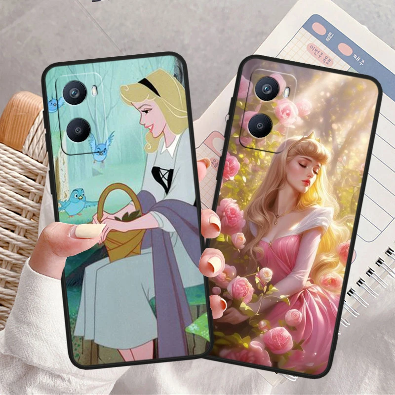 Sleeping Beauty Princess Aurora Tpu Silicone For OPPO A98 A96 A94 A74 A72 A57S A55 A53S A15S A16K A5 Black Cover