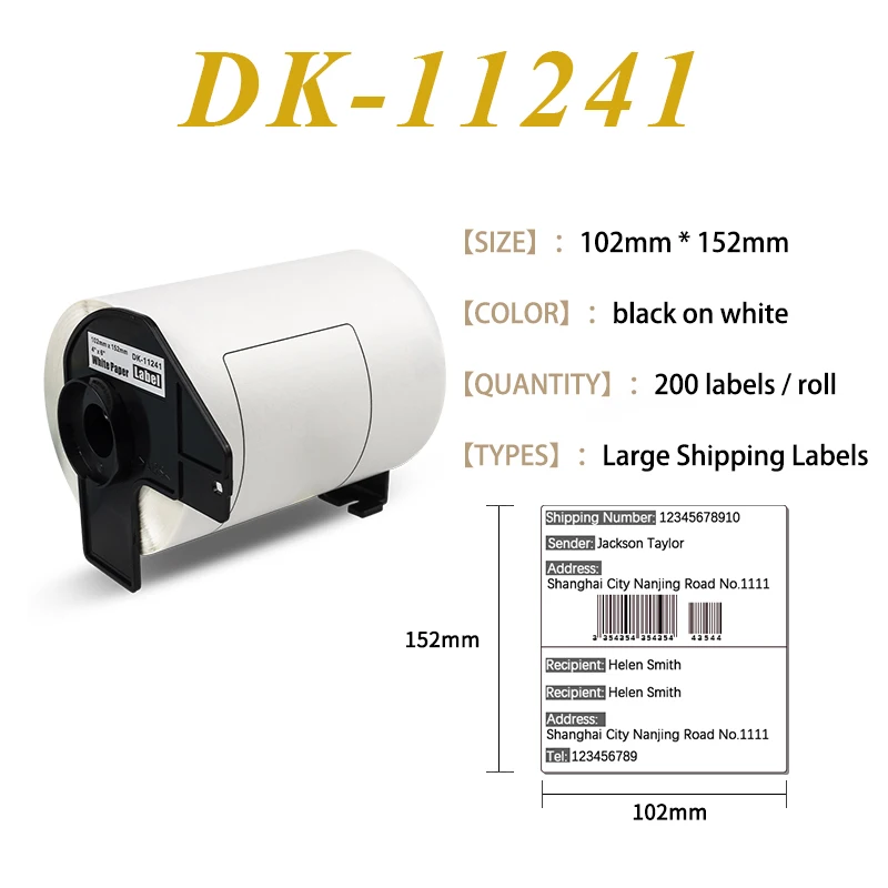 1Roll DK11241 Thermal Label 102*152mm*200pcs Die Cut Labels DK-11241 DK 11241 Compatible for Brother QL-500 QL-700 QL-800