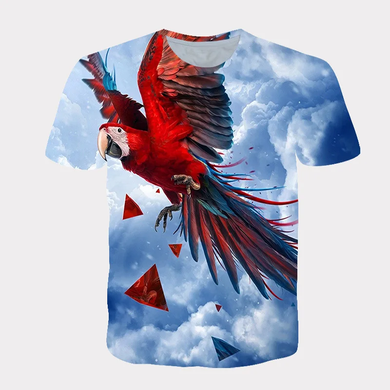 Men Casual Birds Graphic T Shirts Simple Comfortable Summer Round Neck Short Sleeve 3D Parrot Phoenix Printed T-shirt Tee Tops