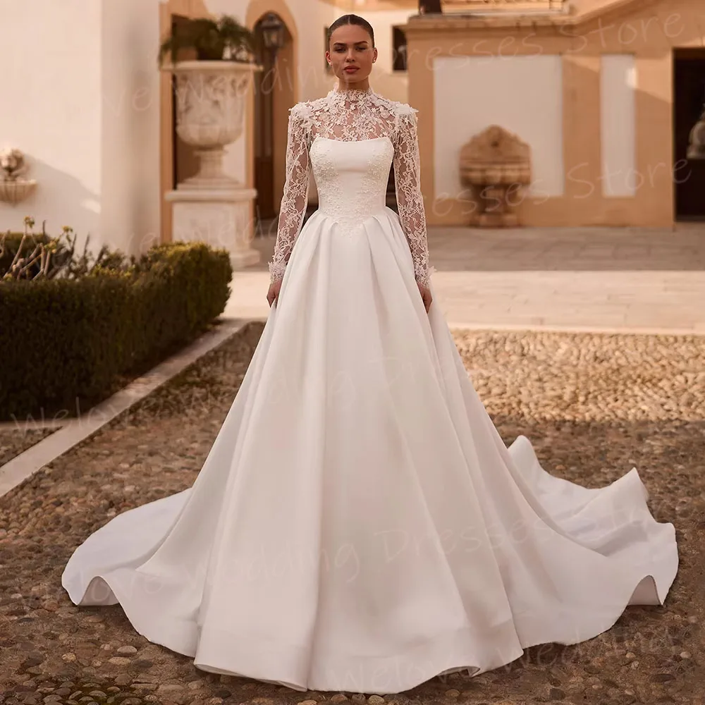 Wunderschöne A-Linie Brautkleider für Damen, elegante Spitze, Robe De Mariée, individuelle Langarm-Brautkleider, Vestido De Novia