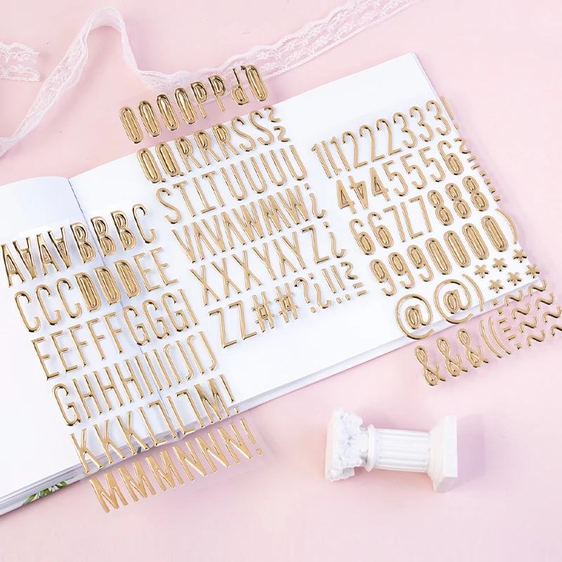 Alphanumeric Sticker Gold Three Dimensional Letter Sticker Ledger Sticker American Vintage Sticker Small Card Message Sticker