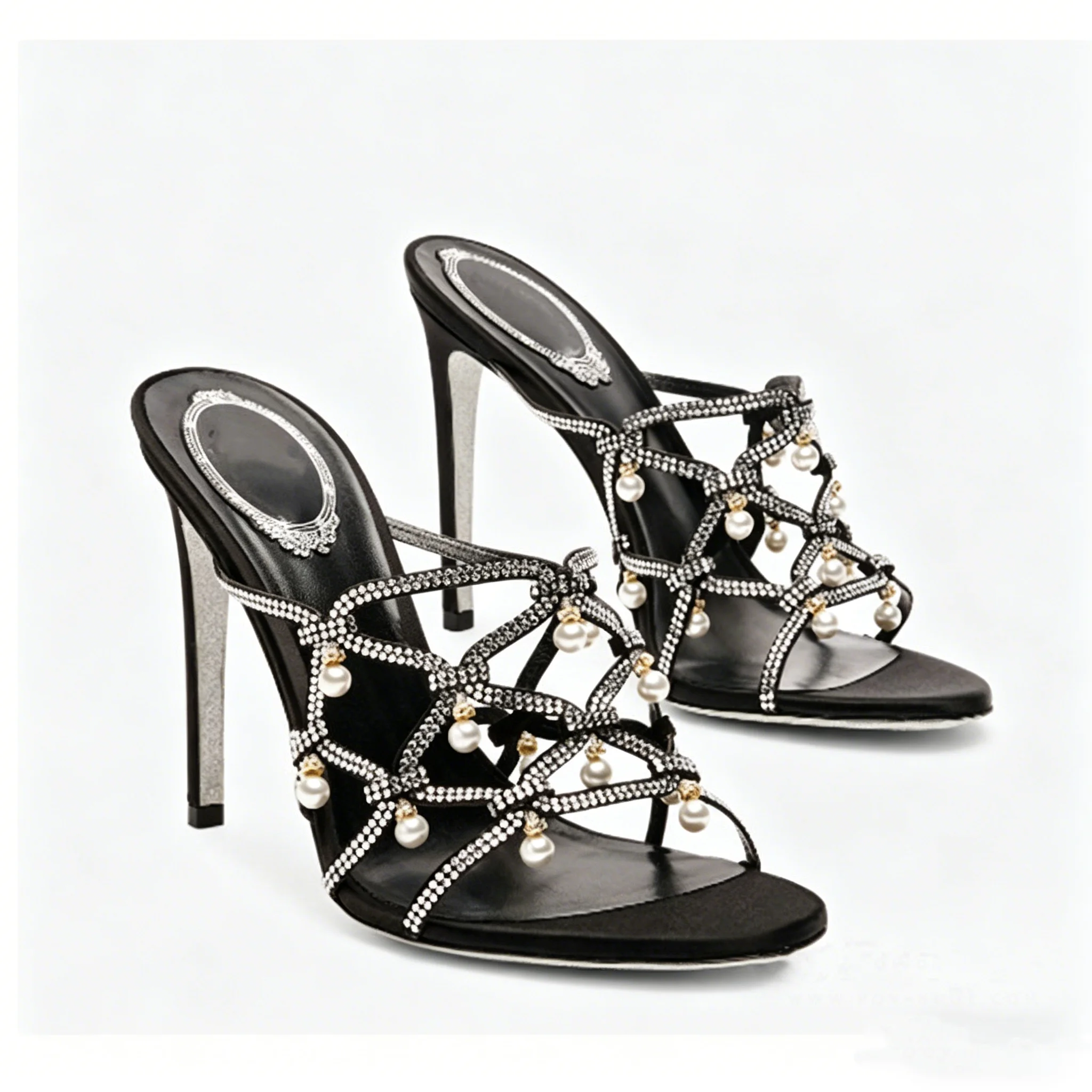 Bling Rhinestone Round Toe Platform Summer Women Sandals Stiletto Super High Heels Slip On Design Large Size Fashion Shoes