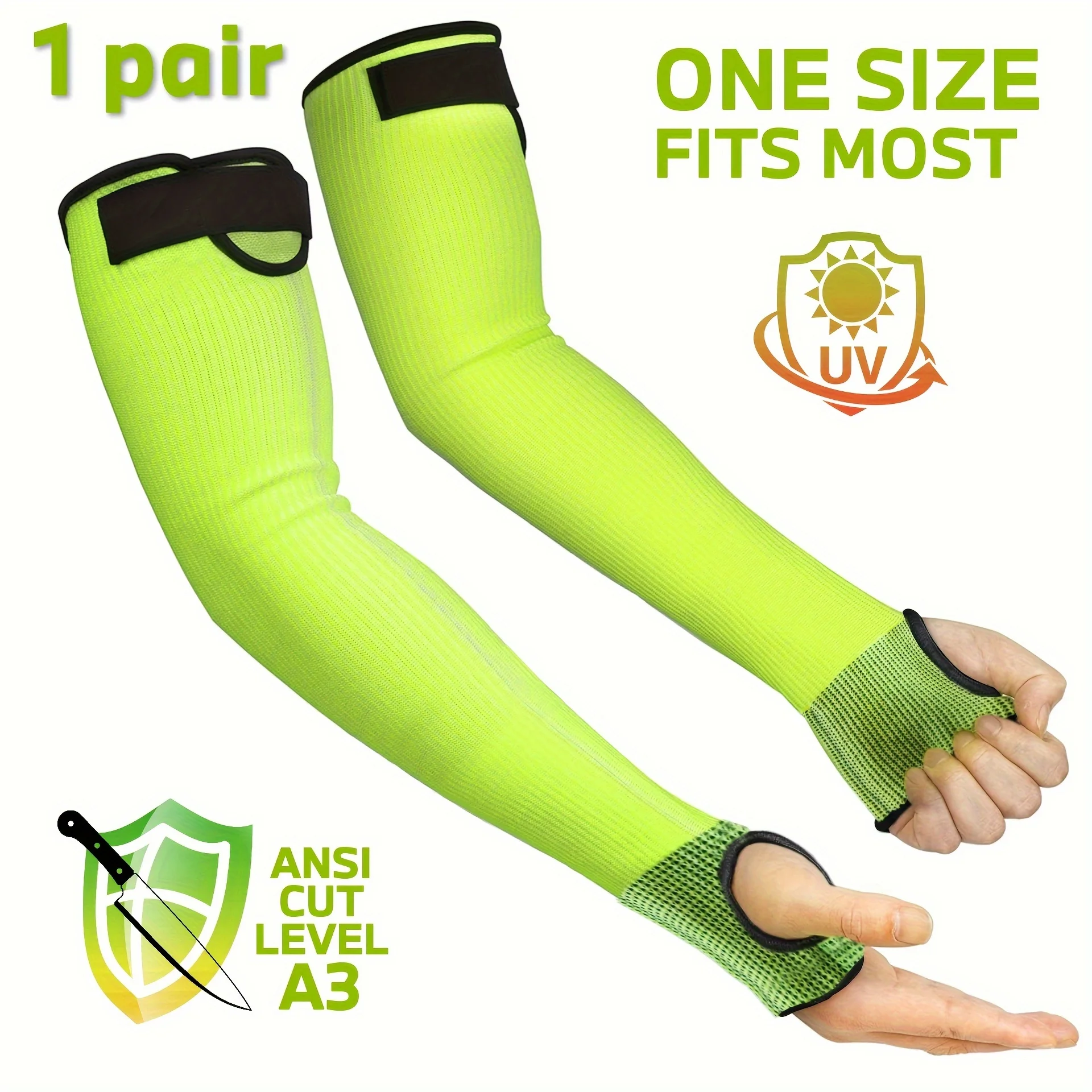 1 Pair, One Size, Cut Resistant Sleeves with Tumb Hole and Adjustable Hook and Loop, Protective Arm Sleeves for Yard Work, Kitch