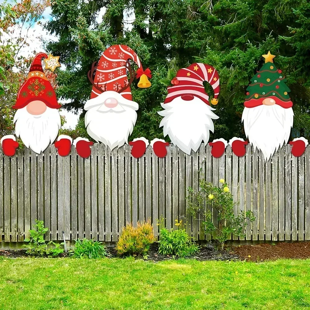 

4PCS Christmas Fences Decoration Cute Santa Claus Plastic Board Festivals Home Outdoor Garden Patio Fence Lawn Decoration