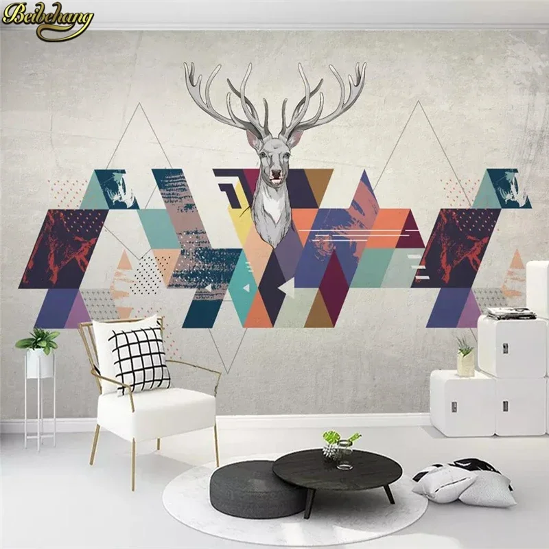 beibehang Custom Modern wallpapers for living room Nordic abstract geometric triangle deer mural background 3D murals wall paper