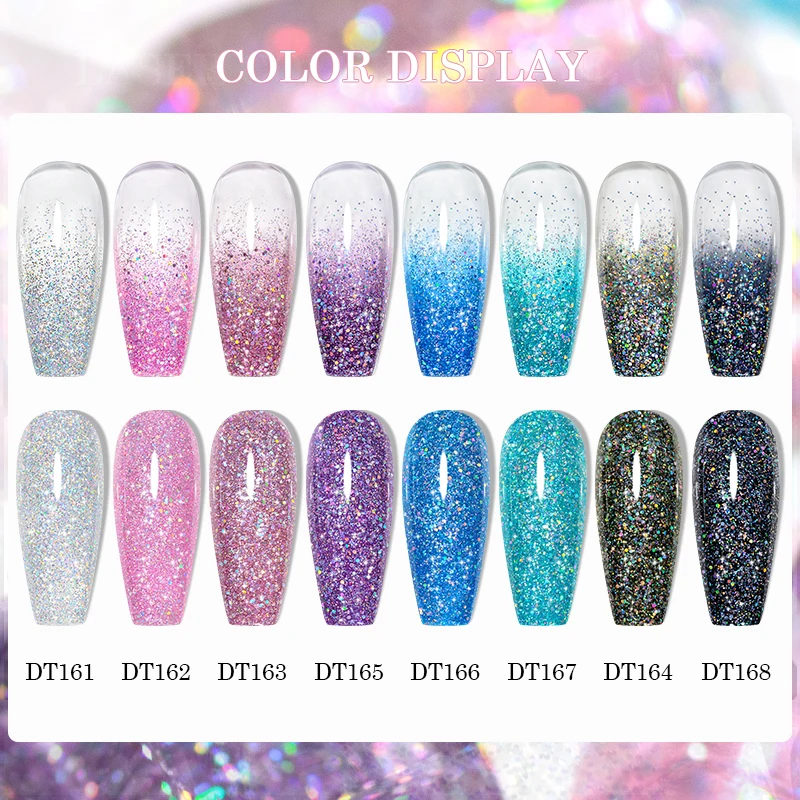 MEET ACROSS 7ml estrella desnuda brillo esmalte de uñas en Gel brillante Soak Off barniz semipermanente DIY Nail Art Gel Base capa superior Vernis