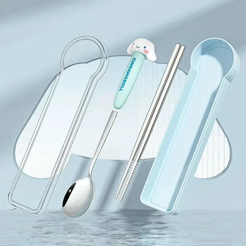 Sanrio Kawaii Hello Kitty okula geri Anime çatal bıçak kaşık seti karikatür kız öğrenciler taşınabilir Cinnamoroll 304 kaşık çubuklarını Set