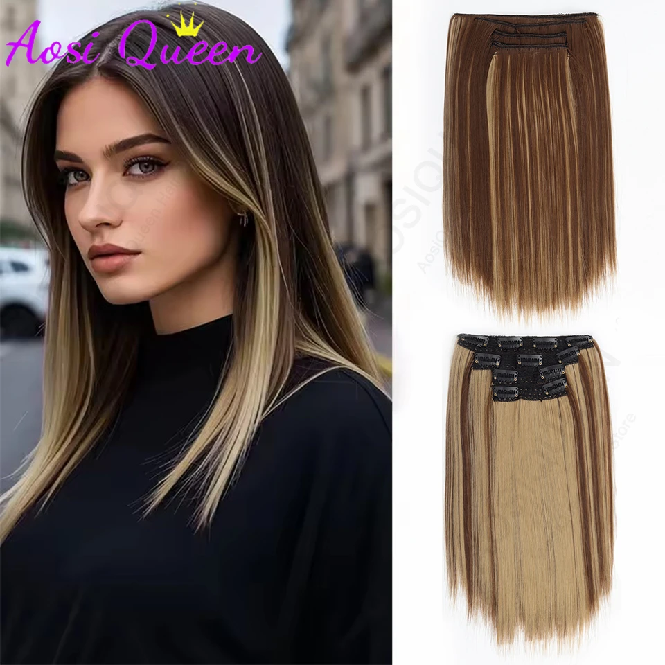 

14-дюймовые синтетические накладные волосы на клипсе, короткие прямые невидимые коричневые волосы для женщин, термостойкие накладные волосы для ежедневного использования