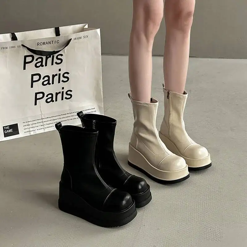 

Women Boots 2025 Summer Fashion Women's Thick Soled Round Toe Ankle Boots Simple And Charming Short Boots