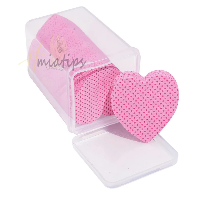 200Pcs Pink Heart lint-Free Nail Wipes Lint Free Cotton Pads UV Gel Tips Remover Nails Polish Gel Cleaning Pads Manicure Tools