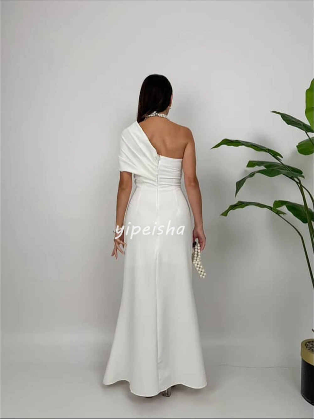 Customized Fashion Simple Jersey Ruched Pleat A-line One-shoulder Midi Dresses Bespoke Occasion Dresses Sizes Available Elegant