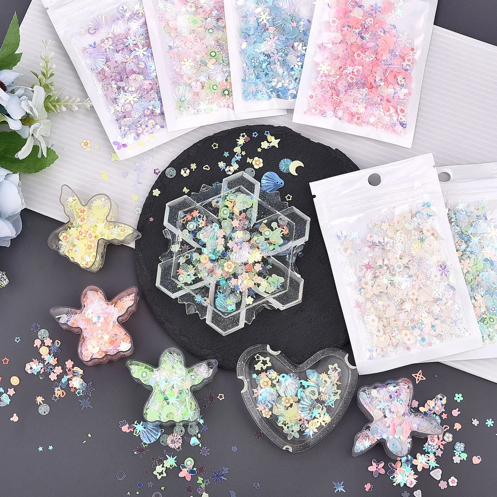 10g/Bag Glow In The Dark Sequin PVC Multi-Shapes Shell Star Sequins Crafts Paillette Sewing Clothes Decoration DIY Accessories