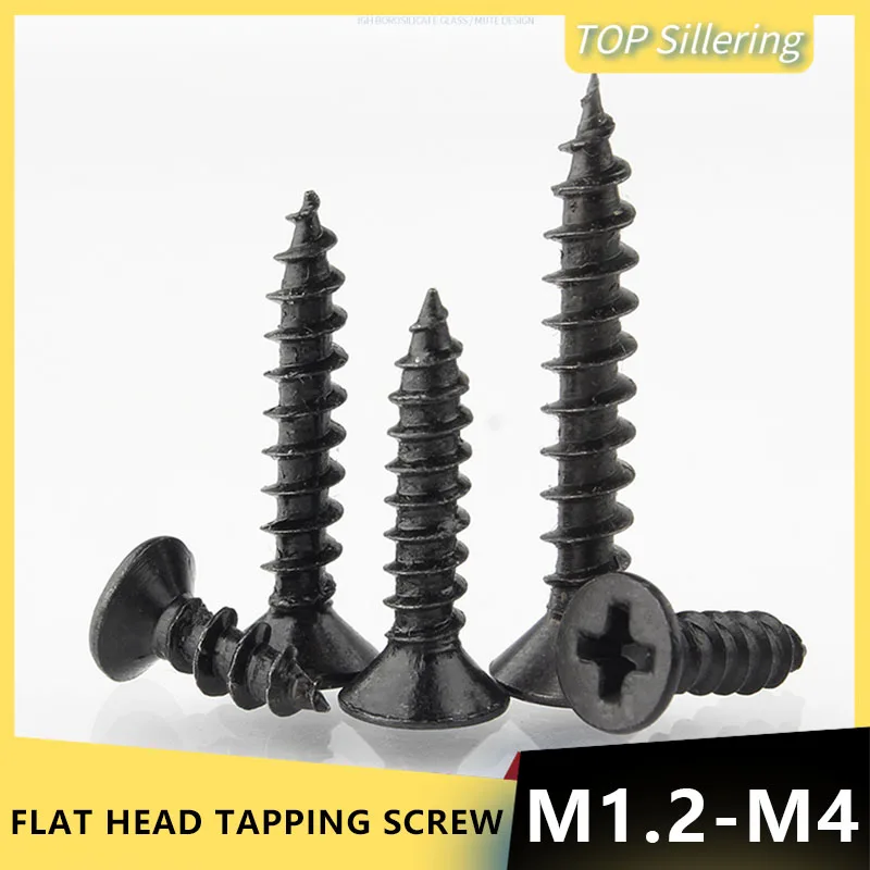 M1.2 M1.4 M1.7 M2 M2.6 M3 M3.5 M4 Small Micro Carbon Steel Black Cross Phillips Flat Countersunk Head Self Tapping Wood Screws