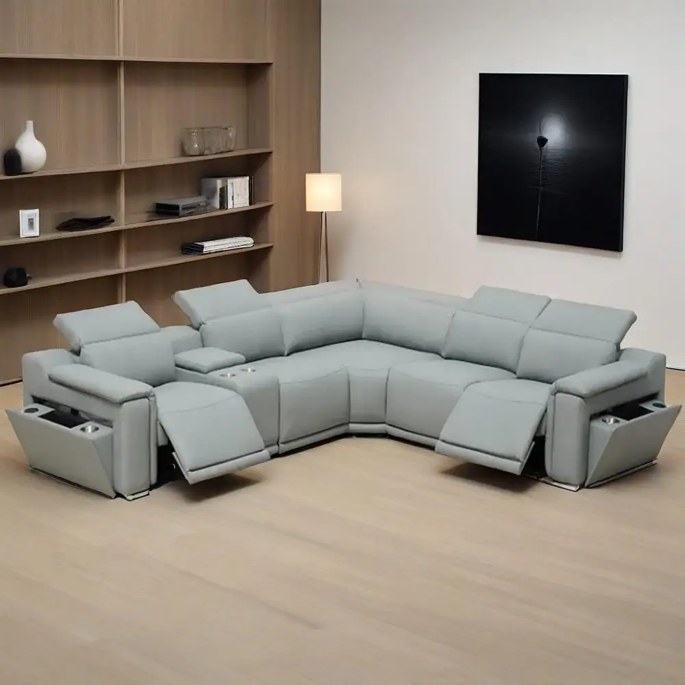 Manufacturer American Leather Luxury 5 Seater Large Sofa Set L-Shaped Corner Combination Recliner Living Room Furniture Sofa