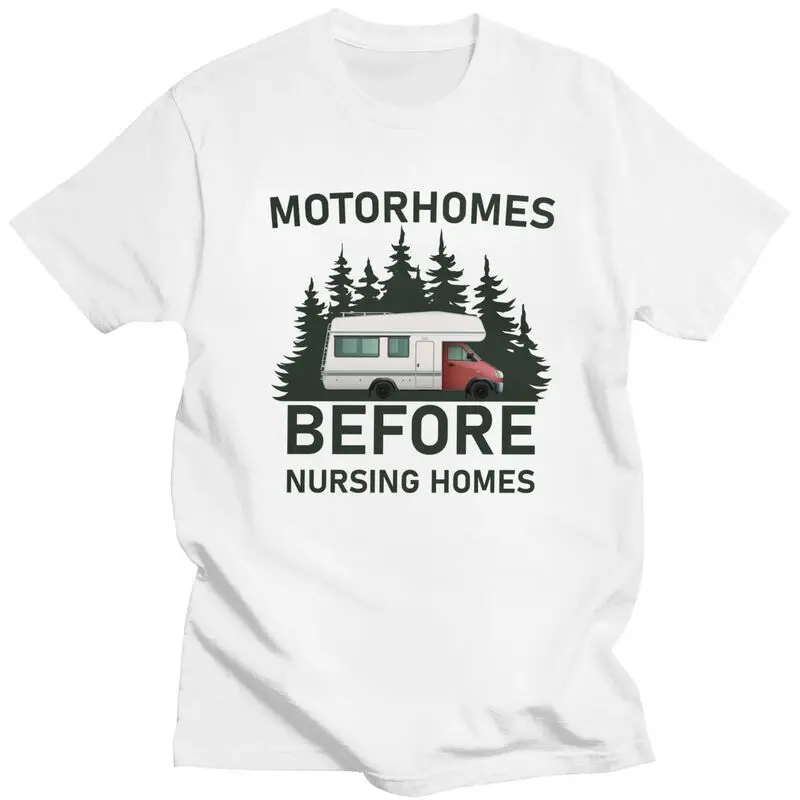 Cartoon RV Camping Camper Van T Shirt Men Short Sleeve Adventure Travel Car T-shirts Casual Tee Pure Cotton Slim Fit Tshirts
