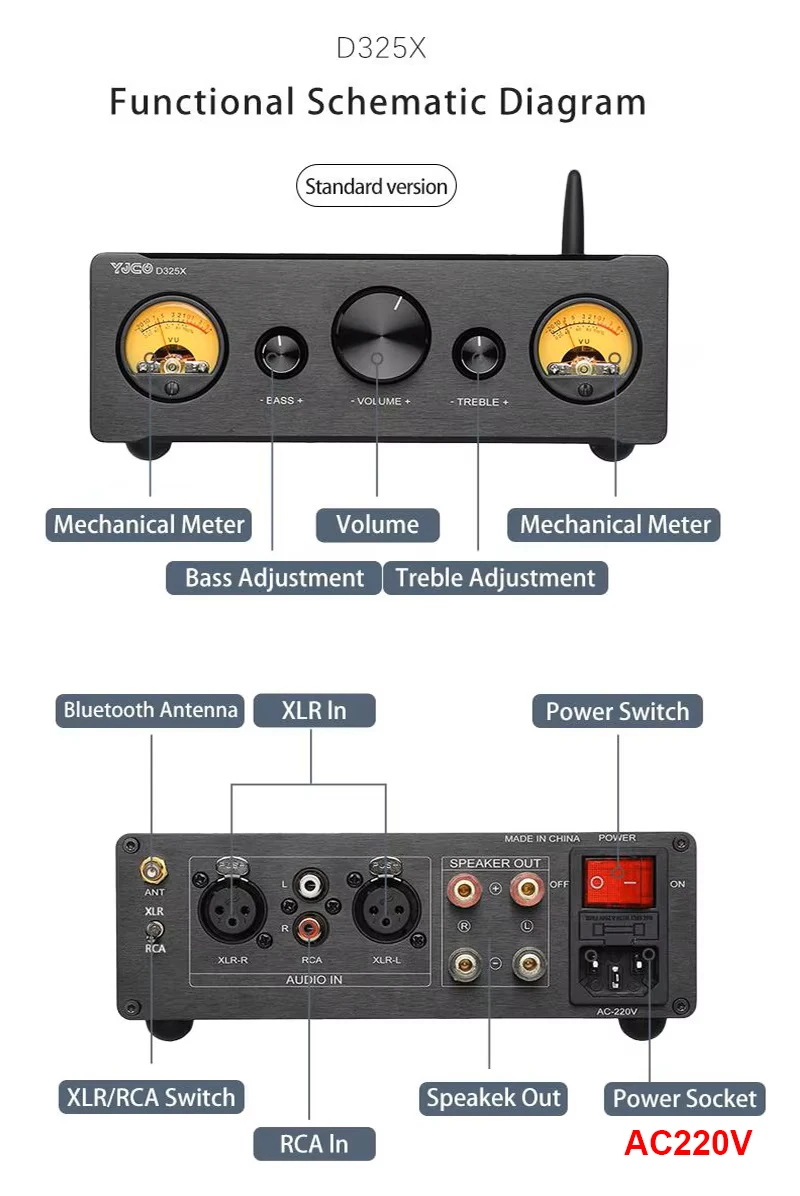 YJCO 300W Digitaler Leistungsverstärker 2.0 Stereo-Balance-Eingang mit TPA3255 XLR RCA Bluetooth HIFI Audio Soundverstärker AC220V – Detail 6