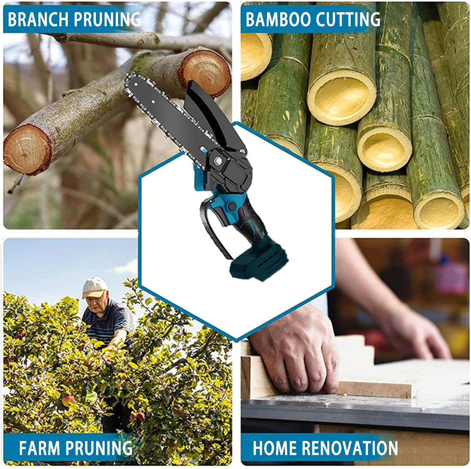 6 Inch Mini Cordless Electric Chain Saw Woodworking Handheld Pruning Chainsaw Garden Portable Cutting Tool for Makita Battery