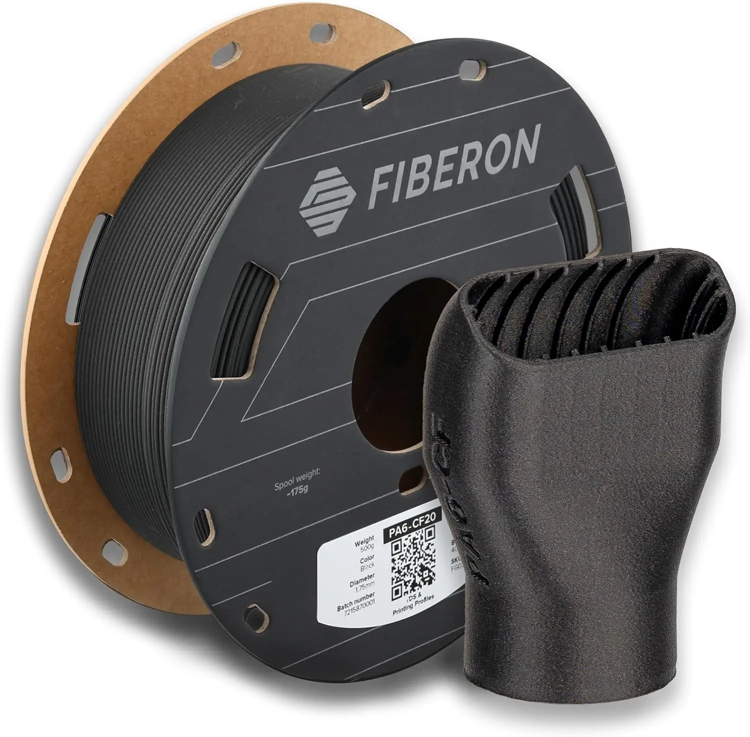 Polymaker Fiberon PA6-CF20 1.75mm 0.5kg Black Carbon Fiber Nylon 3D Printer Filament for Functional Metal Replacement
