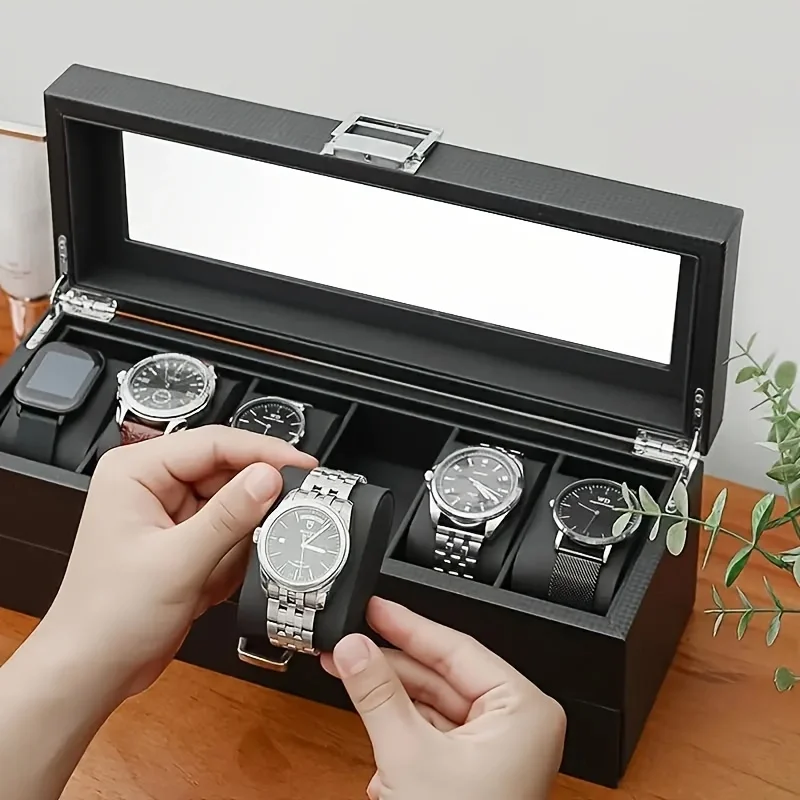 1pc 6 Slot Watch Display Storage Box With Detachable Liner, Watch & Jewelry Display Basket, Household Storage Organizer For Dres