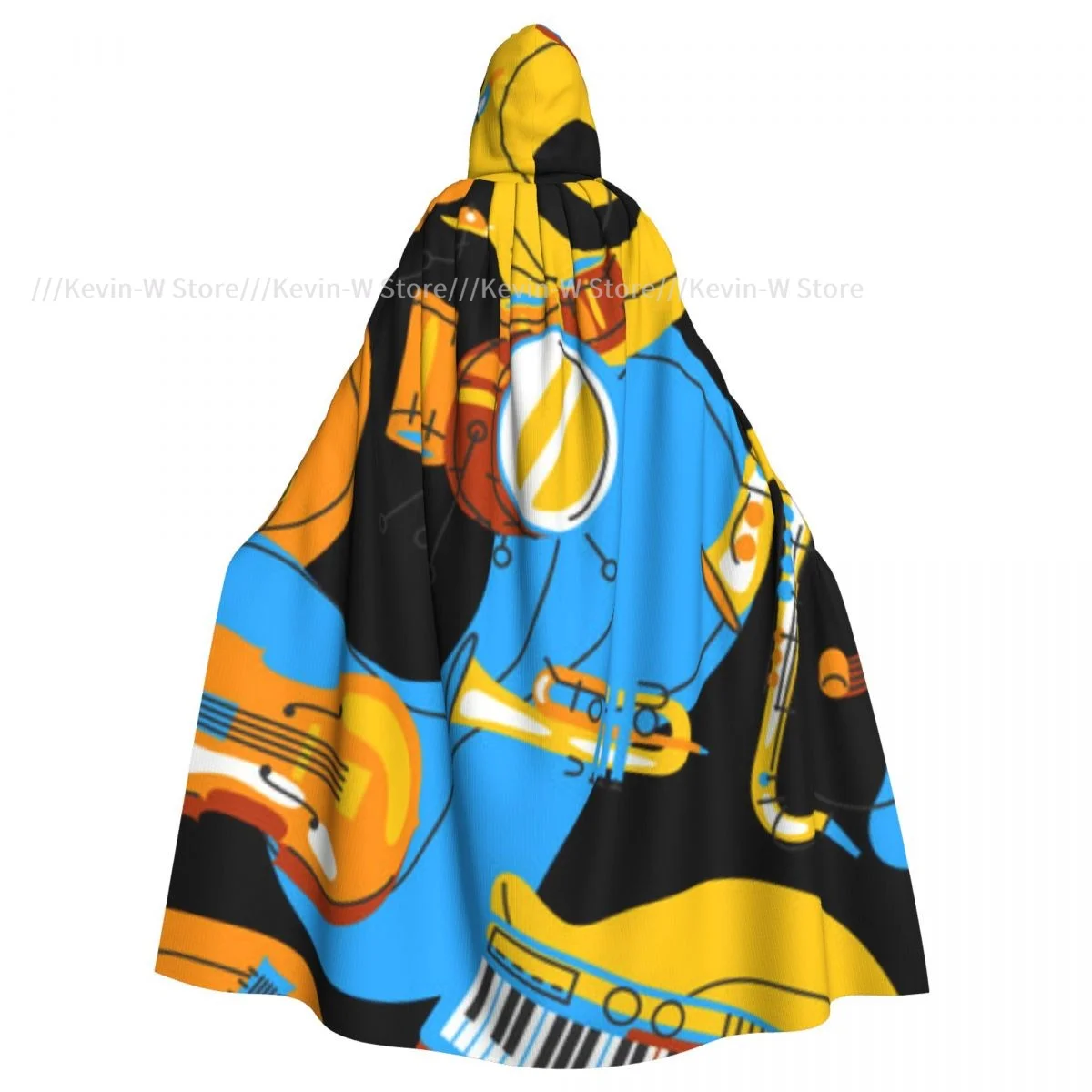 Abstract Musical Instruments Hooded Cloak Polyester Unisex Witch Cape Costume Accessory