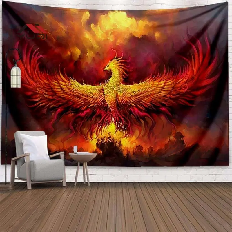 Fantasy Phoenix Bird Tapestry for Men Red Animal Hippie Tapestry Wall Hanging for Bedroom Aesthetic Cool Tapestry Home Decor