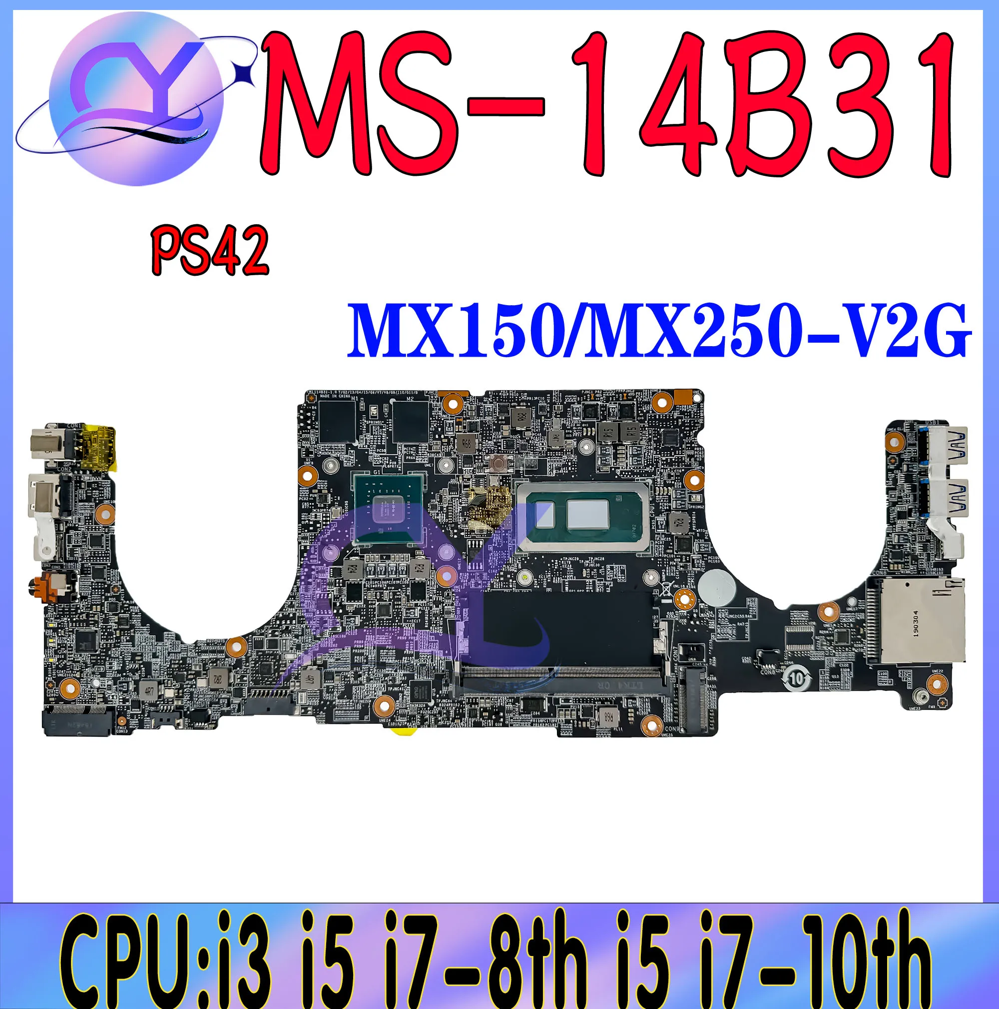 Imagem -02 - Placa-mãe do Portátil para Msi Ms14b31 Mainboard 8ro Moderno 8ra Ms-14b3 i3 i5 I78th Gen Mx150 Mx250-v2g Uma Ddr4