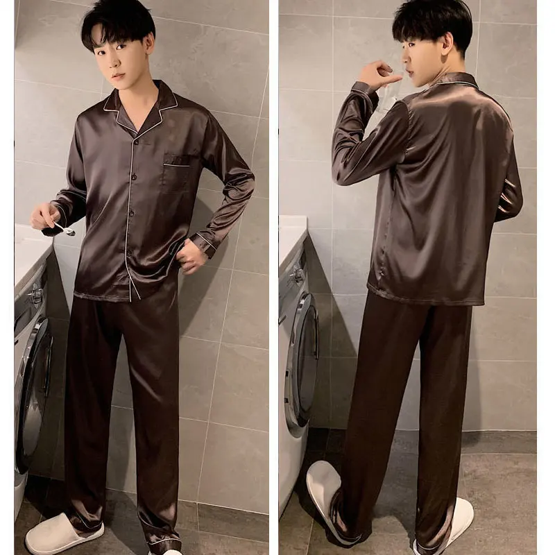 Men Pajamas Set Winter Sleepwear For Man Shirt Long Sleeve Pijama Male Silk Satin Sleeping Home Night Wear Big Size Loungewear