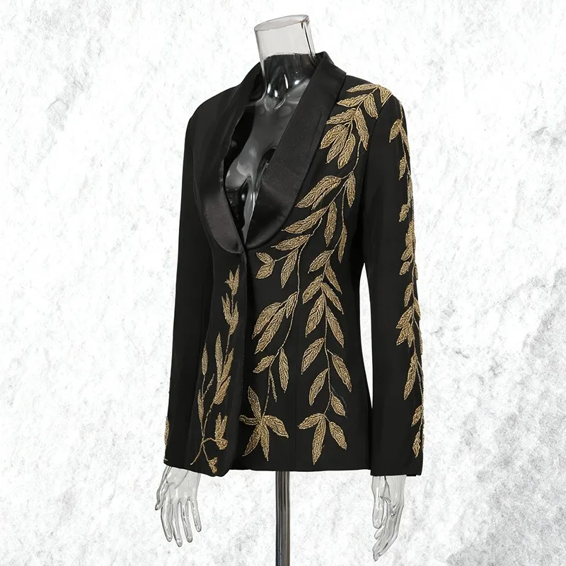 Light luxury court-style sophisticated blazer, deep V-neck fashionable heavy-work embroidered slim-fit blazer