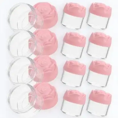 

12pcs Rose Shape Lid Cream Jars 20g Size Durable Plastic Containers Multipurpose Refillable Skincare Packaging Storage
