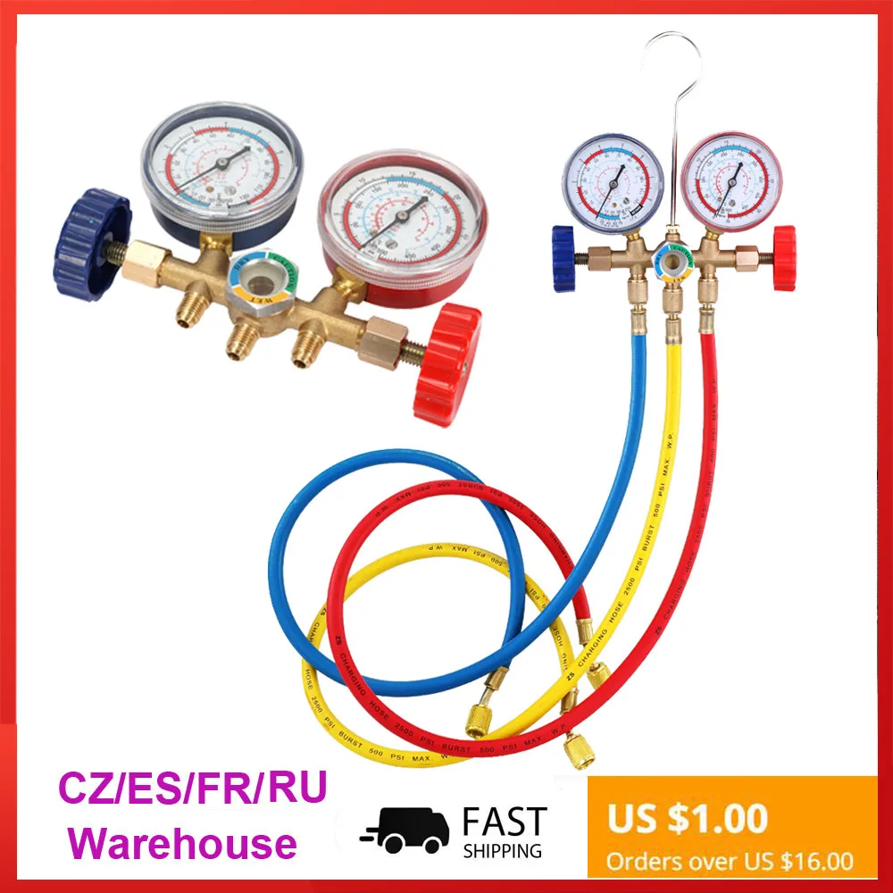 

Refrigerant Manifold Gauge Set Air Conditioning Tool with Hose and Hook for R12 R22 R404A R134A Air Condition Refrigeration Tool