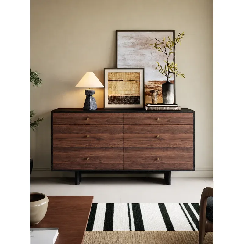 Wabi Sandy Wind Bucket Cabinet Living Room Solid Wood Locker Side Cabinet Drawer Small Apartment Medium Antique Style Bedroom