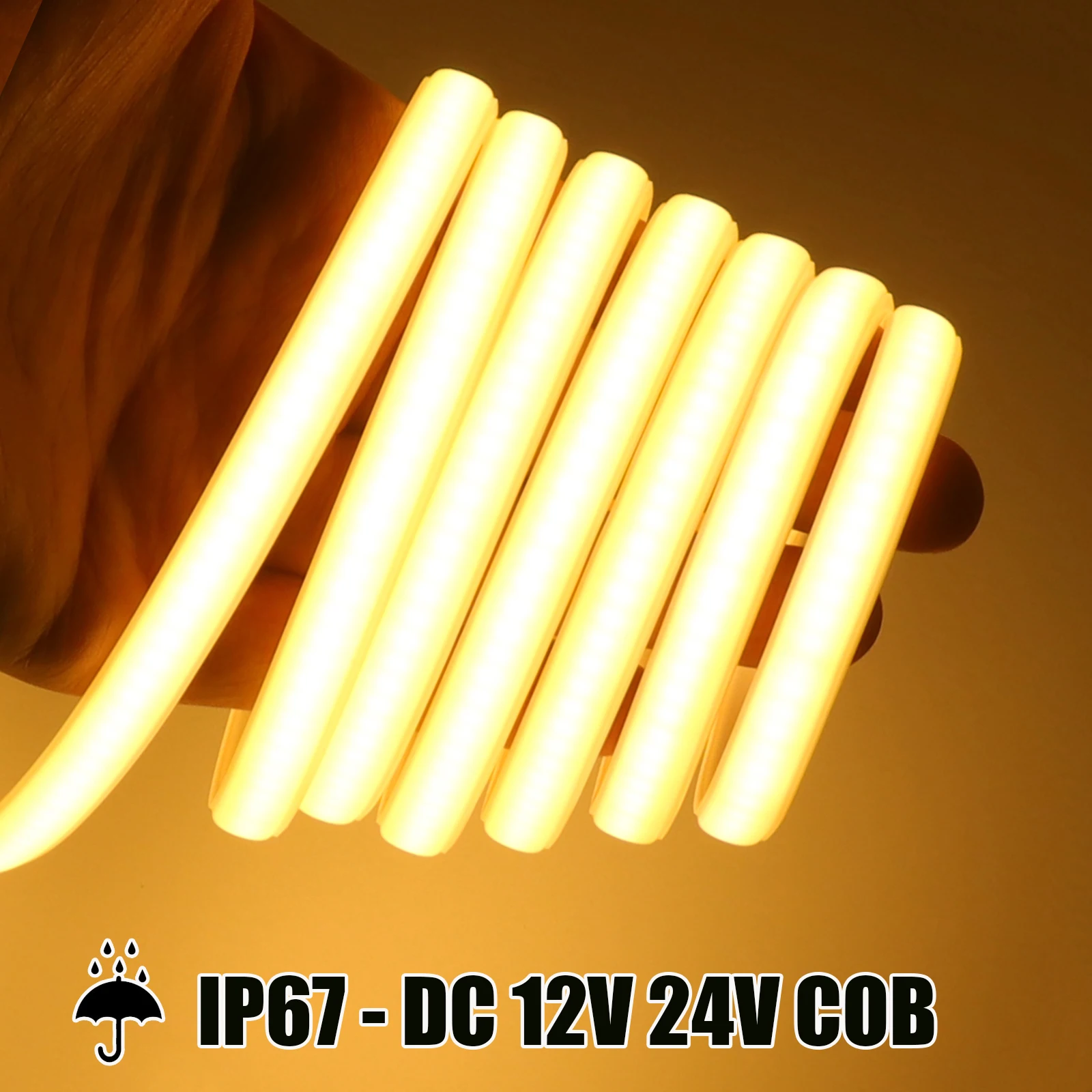 

IP67 Waterproof COB Strip DC 12V 24V With 2PIN/DC Cable Outdoor Home Decor 3000K 4000K 6000K Flexible Ribbon Rope LED Neon Light
