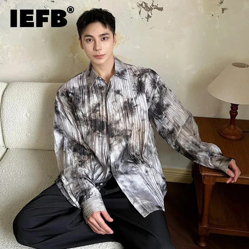 

IEFB New Trendy Men Shirts Autumn Personalized Moss Texture Pleated Lapel Long Sleeve Men's Women's Casual Shirt 2024 9C7142