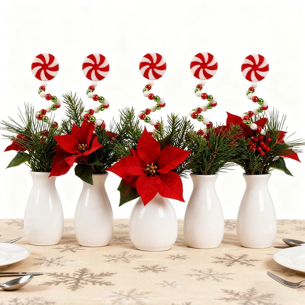 5 قطع من الحلوى البلاستيكية الحلزونية لشجرة عيد الميلاد - ديكور ذاتي الصنع بلونين لعطلة احتفالية وديكورات السنة الجديدة وديكور المنزل الاحتفالي