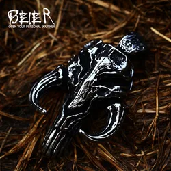 Beier Retro Punk Sheep Head Skull Pendant Mandalorian Alloy Necklace Ornaments Movie Surroundings Fashion Men Jewelry BP8-1001