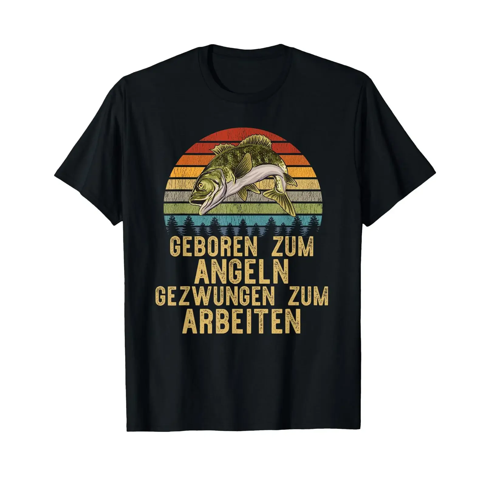 T Shirt with German Text quot Begoren zum Angeln Forced to Work Language vintage Washed Stretched Casual Soft Breathable