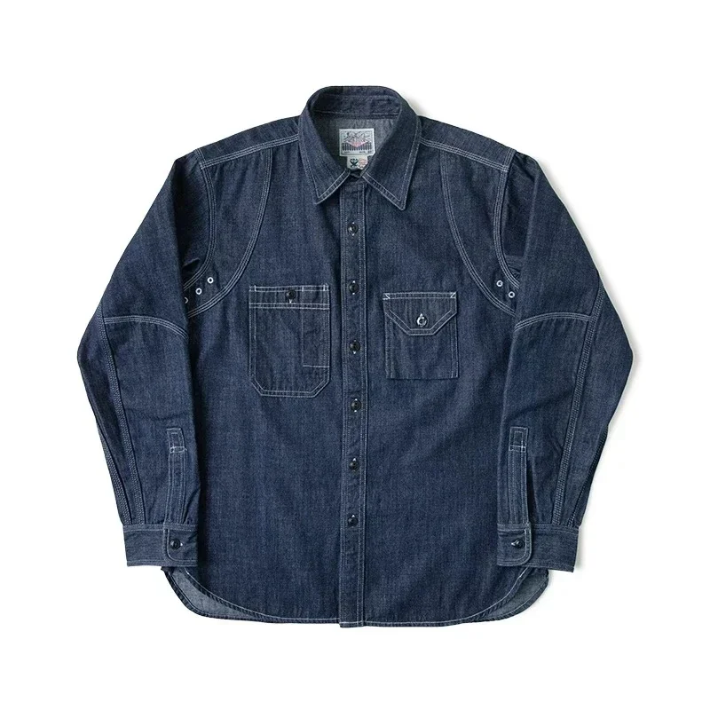 1933 Non Model Stock Triple Stitch Denim Work Shirt With Cigarette Pocket Vent Holes