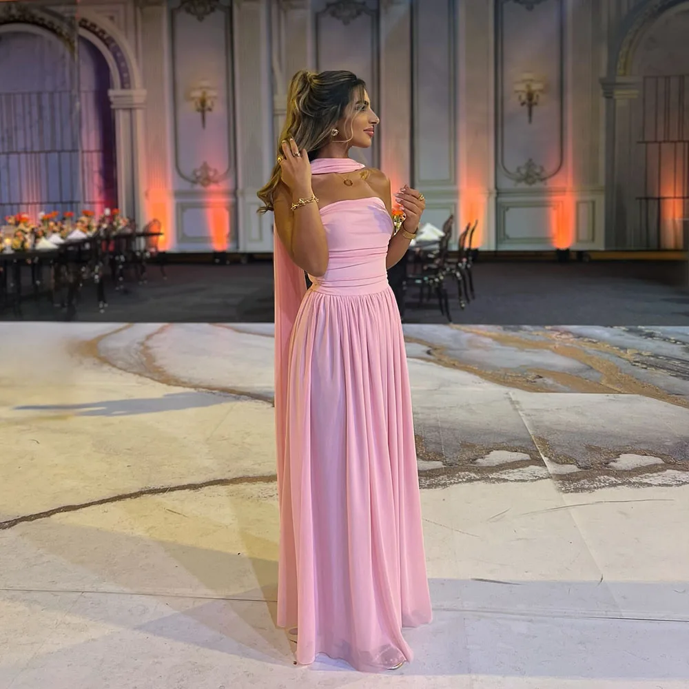 

Msikoods Pink Strapless Evening Dress 2025 Pleated Formal Wedding Guest Dress Elegant Party Gown Bridesmaid Dress Customized