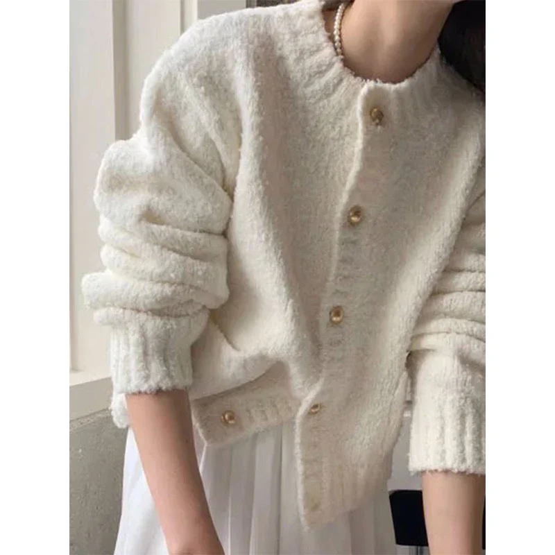 Autumn Winter Knitting Cardigan Women Simplicity Office Lady Solid Color Sweater Coat Ladies Casual All-match Knitwear Tops