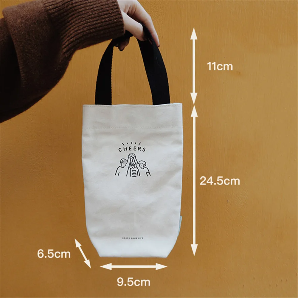 Sacola portátil para café com leite chá, suporte para copo de água, bolsa de lona, mini armazenamento, pequena bolsa de guarda-chuva, saco de vinho tinto, eco