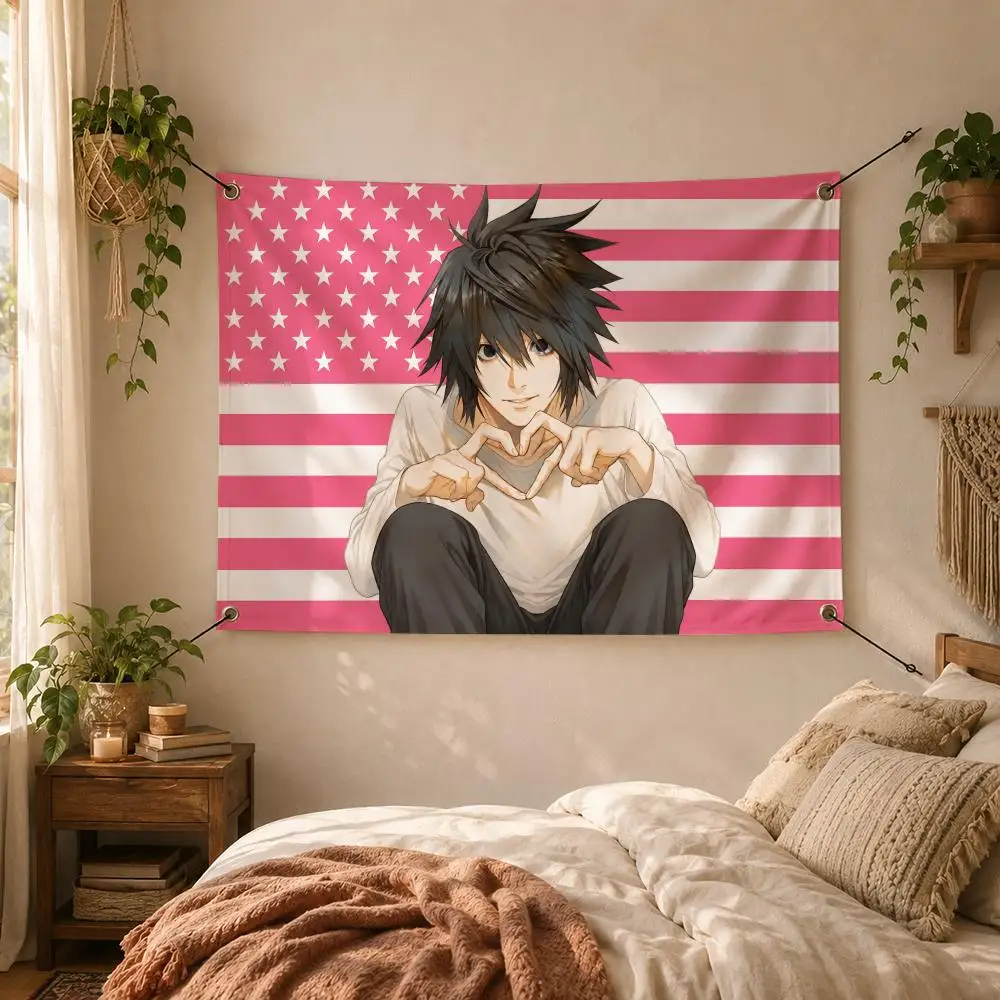 Mystery Character L-Lawliet L Lawliet Flags Decorative Flag Banner for Outdoor Garden Yard Camping Party Home Wall Hanging Decor