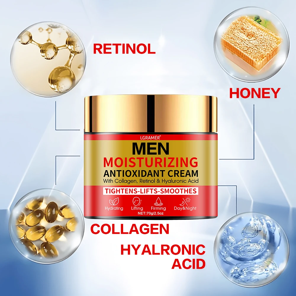 LGRAMER Men's Face Cream: Hydrates and Moisturizes, Resists Aging, Fades Spots, Smooths Wrinkles, Suitable for All Skin Types