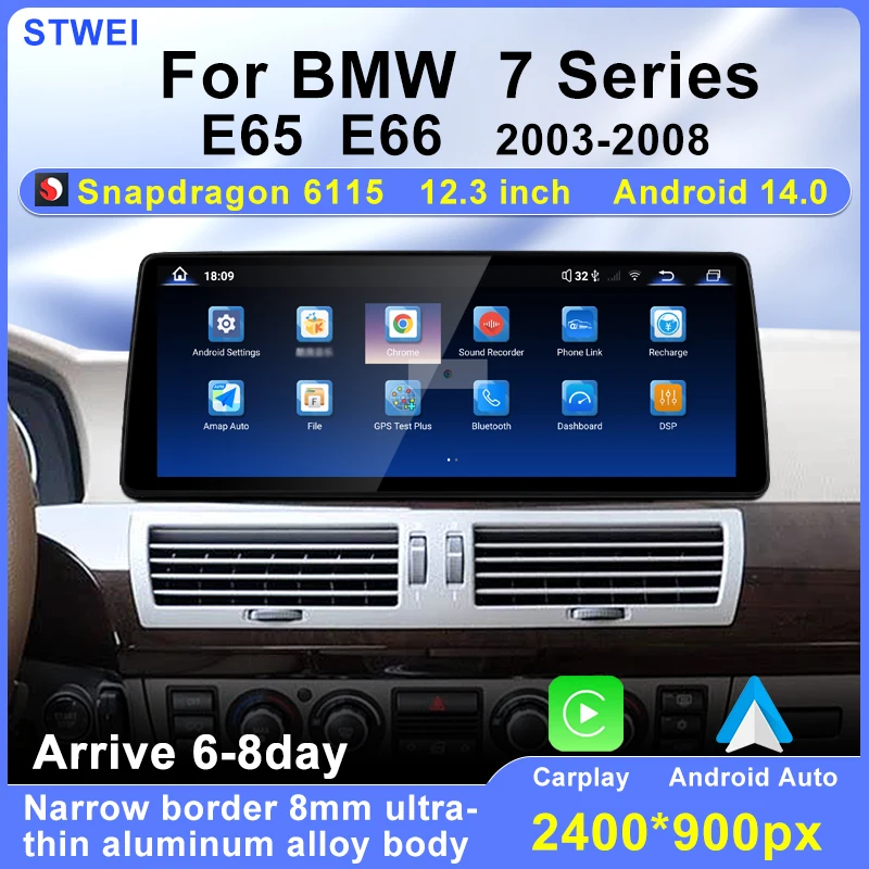 

For BMW 7 Series E65 E66 2003-2008 12.3 Inch Car Radio Multimedia Player Autoradio Stereo Wireless Carplay Android Auto 4G WIFI