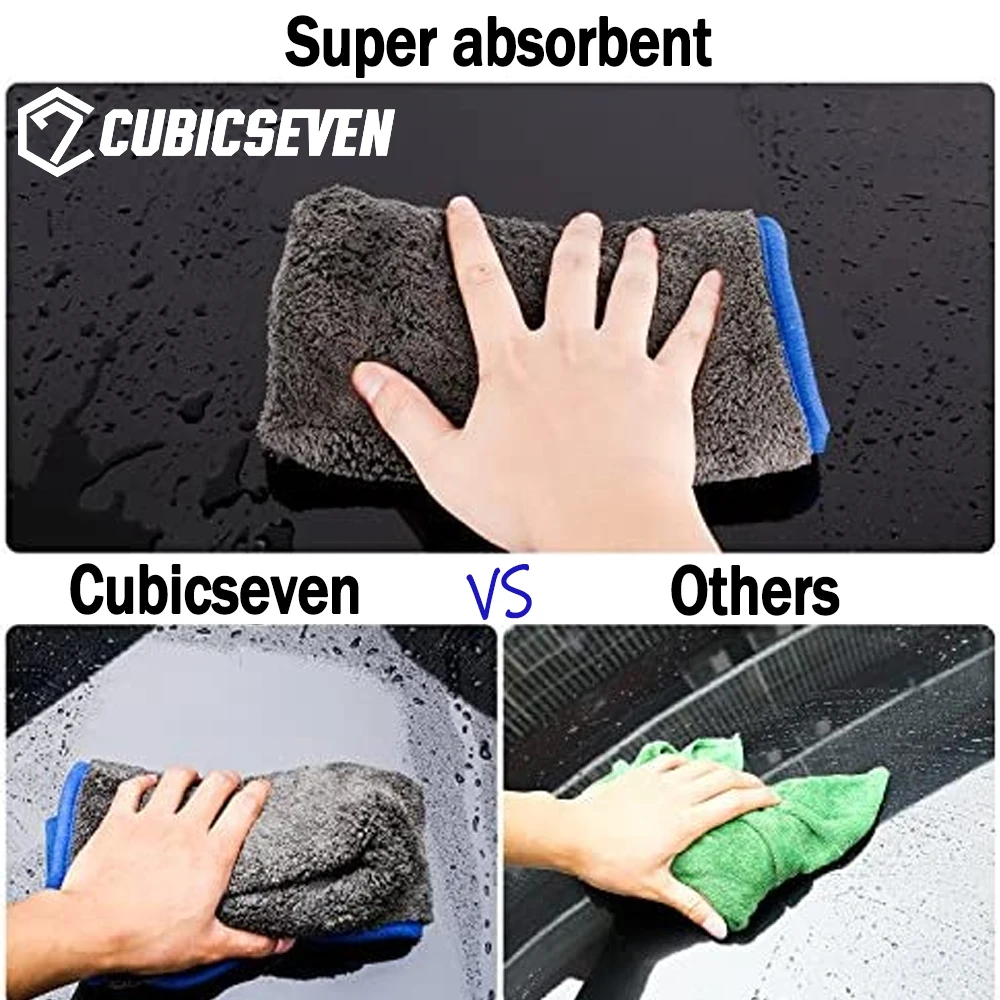 Cubicseven Car Microfiber Wash Towel Soft Drying Cloth Auto Detailing Super Absorbent Double Layer Towels Home Kitchen Supplies