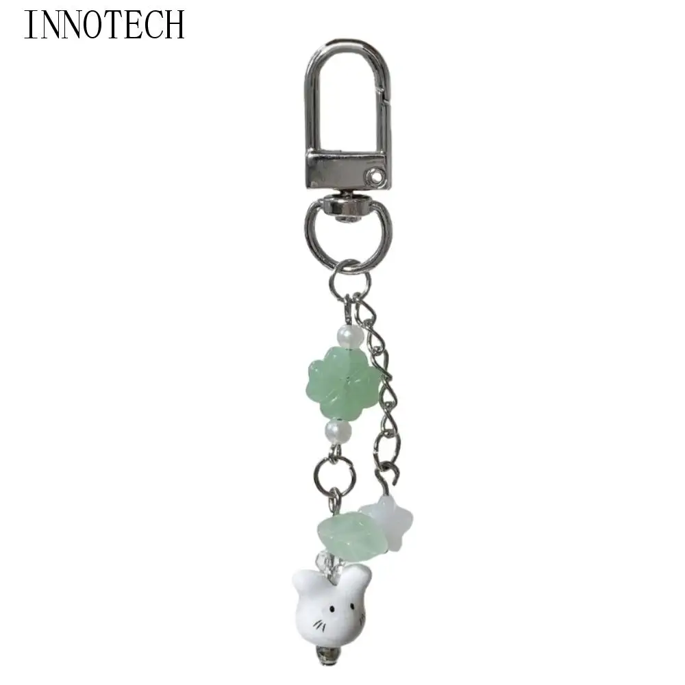 

Y2K милый подвесной ремешок для телефона из бисера, шнур, подвесное украшение, керамика, брелок в виде кролика, брелок ручной работы с кроликами, четырехлистный клевер, кулон