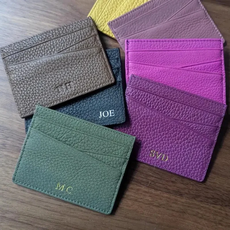 

Genuine Leather Card Holder Woman Custom Name Designer Wallet Slim Luxury Card Wallet Man Engrave Initials Business Coin Purse