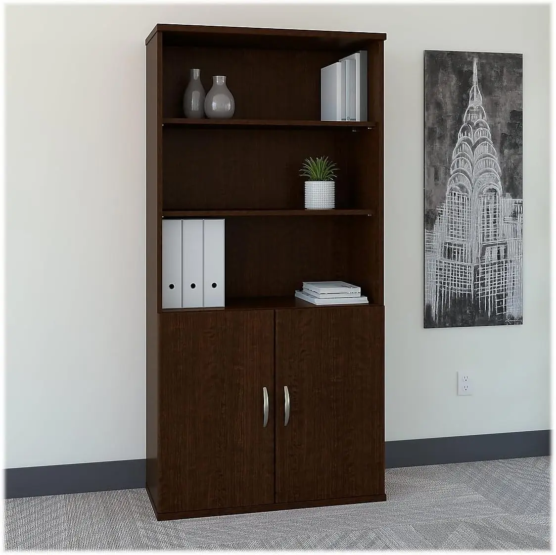 Bshsrc103Mr Series C Mocha Cherry 36W 5 Shelf Bookcase With Doors