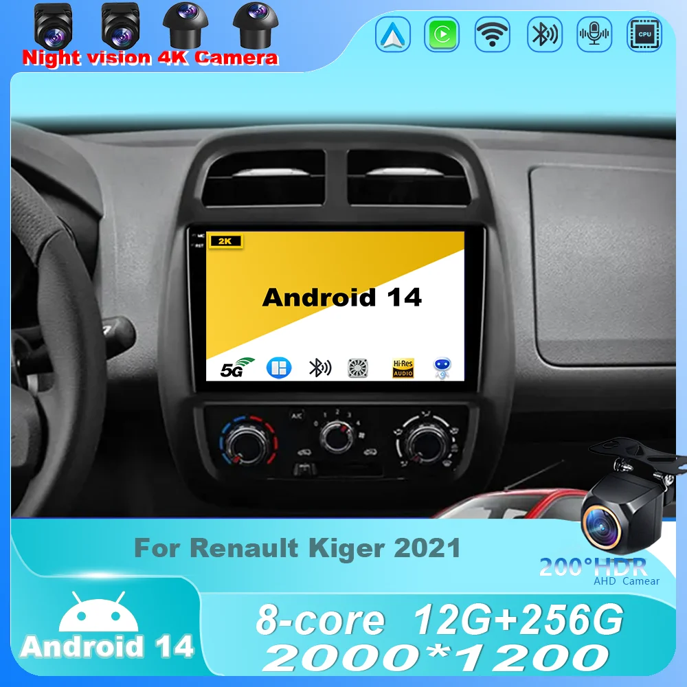 

Auto Radio For Renault Kwid 2015 - 2019 Android 14 Carplay Auto Car Multimedia Player No 2Din DVD 5G Wifi BT Screen QLED