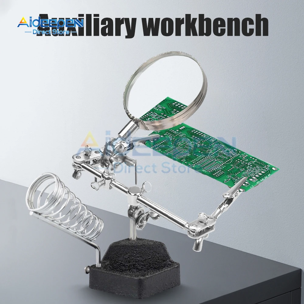 Soldering Iron Station Stand With Welding Magnifying Glass Clip Clamp Third Hand Helping Desktop Magnifier Soldering Repair Tool